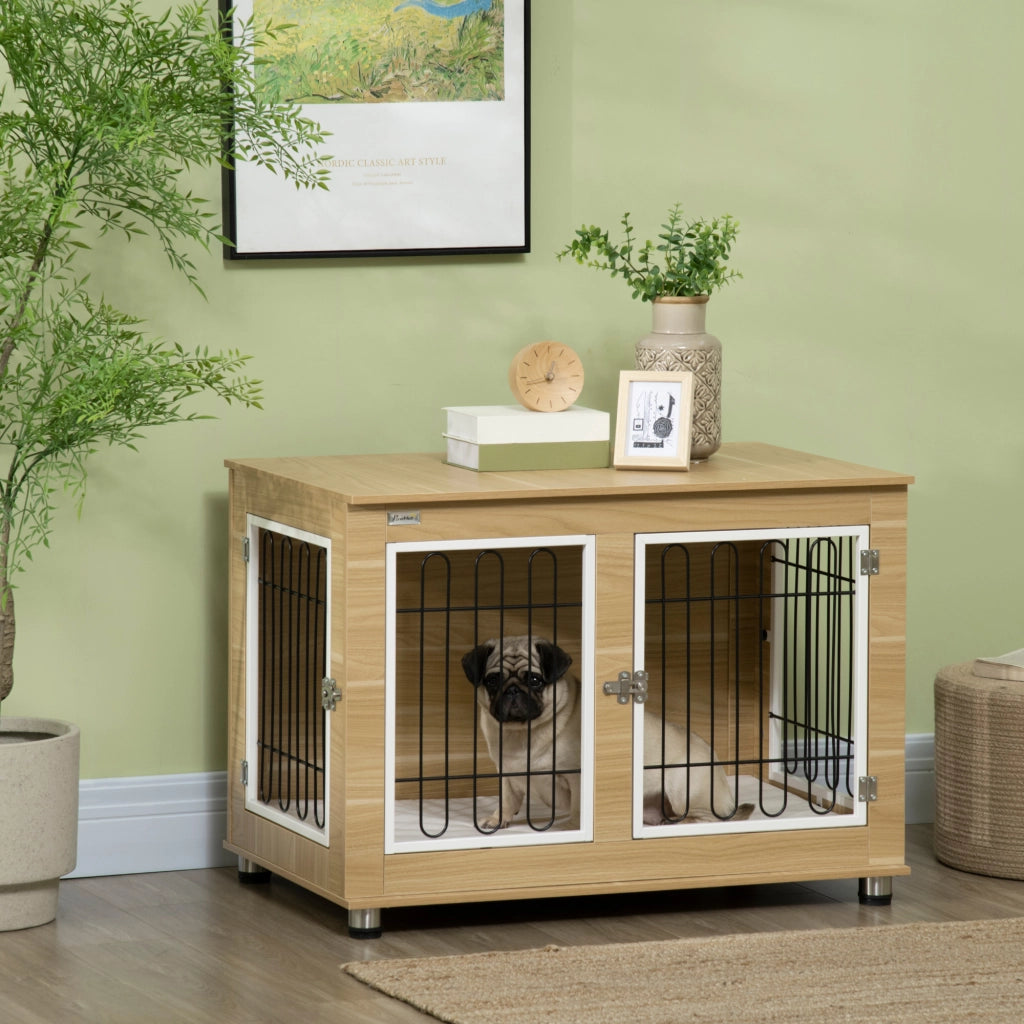 Gabbia Cane Esterno con Cuscino ¨C Zephmum ¨C Grigio Effetto Legno 90x58x65 cm