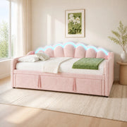 Letto estraibile in velluto rosa con LED 90x200/180x200 cm