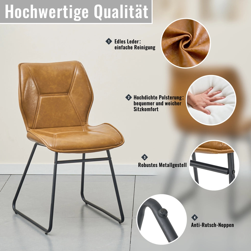 SEDIE da pranzo Set da 2 pezzi 63 x 50,5 x 50 cm Pelle Marrone Metallo