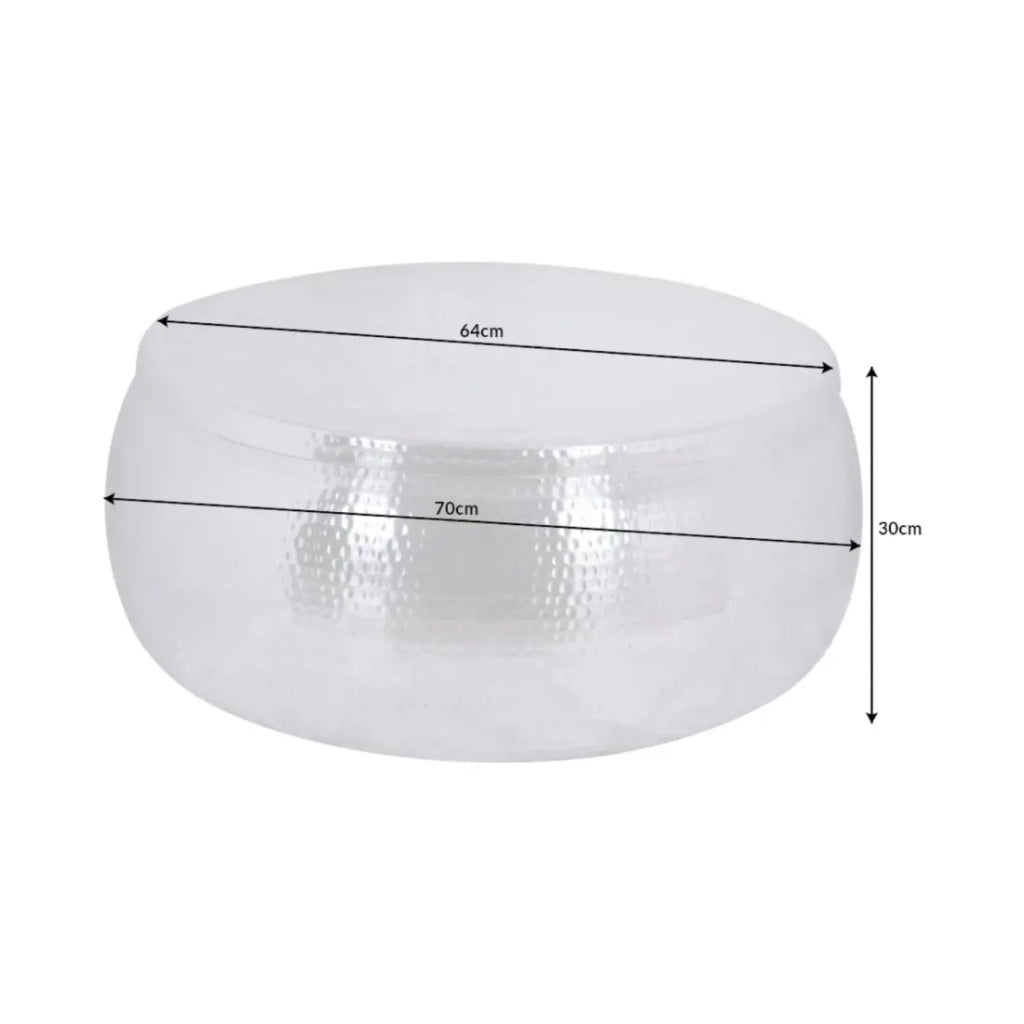 Tavolino basso TRIANE 70 cm argento martellato - Alluminio lucido effetto colpi di martello