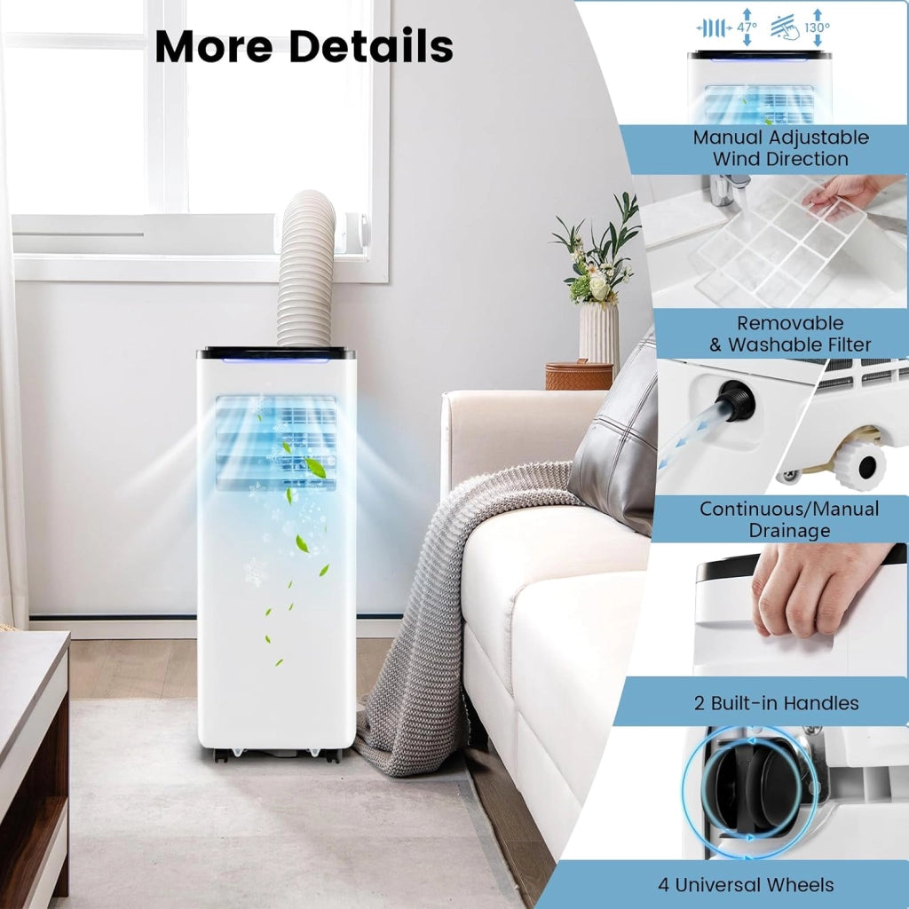 Condizionatore Portatile con Evacuazione 7000 BTU, Climatizzatore Portatile 4 in 1 Ventilatore & Deumidificatore & Raffreddatore & Riscaldamento, Timer 24H, 3 Modalità di Controllo Intelligente