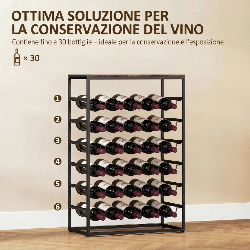Portabottiglie da Terra ¨C zephmum ¨C Industriale, Marrone Rustico, per 30 Bottiglie