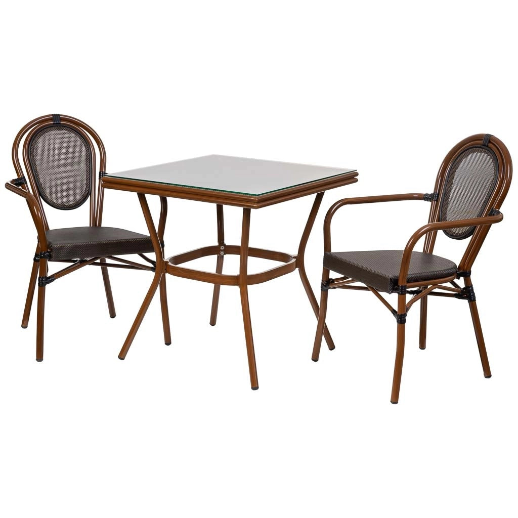 Set tavolo e 2 sedie marrone, tavolo: 70x70x72. sedia (2): 55x58x88