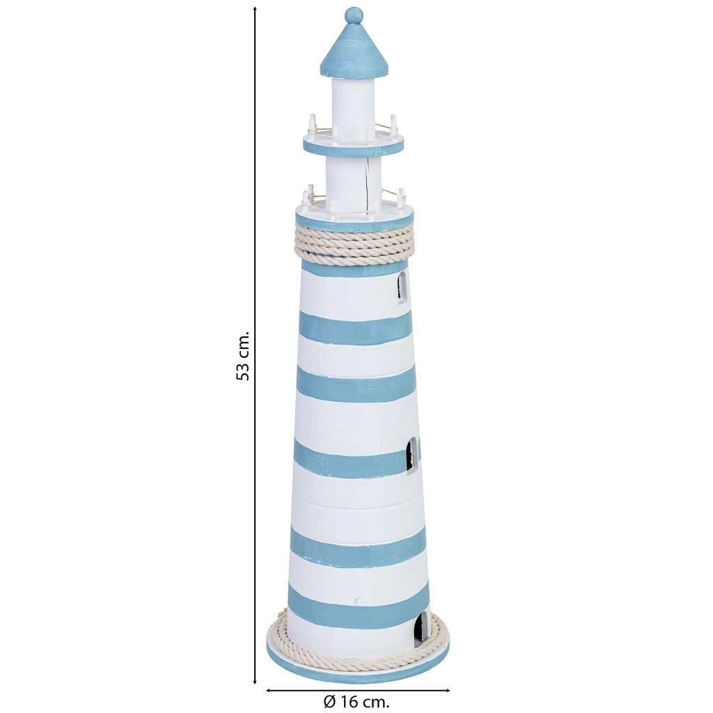Statuina decorativa a forma di faro in legno, blu, 16x16x53h cm