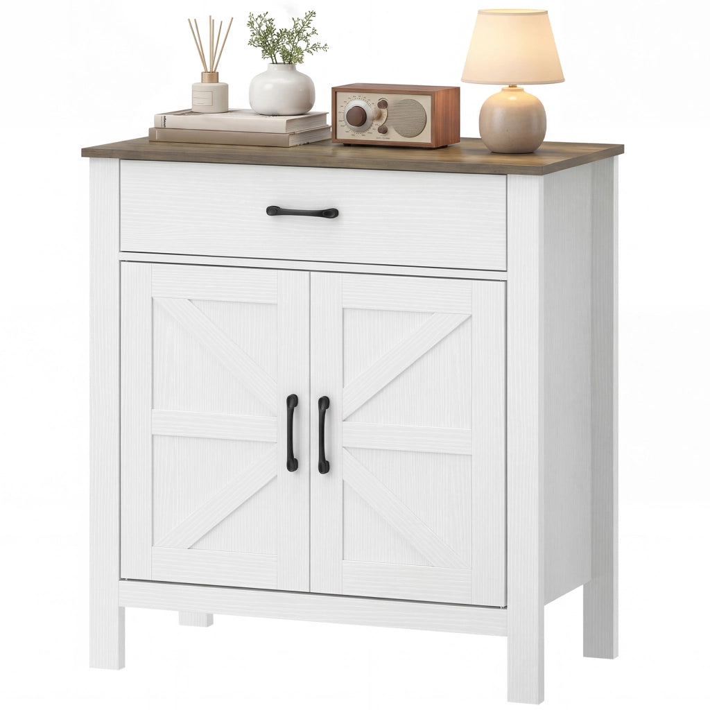 Credenza ¨C zephmum ¨C 77x39.3x81.5cm, bianco e marrone, 2 ante, cassetto, ripiano regolabile