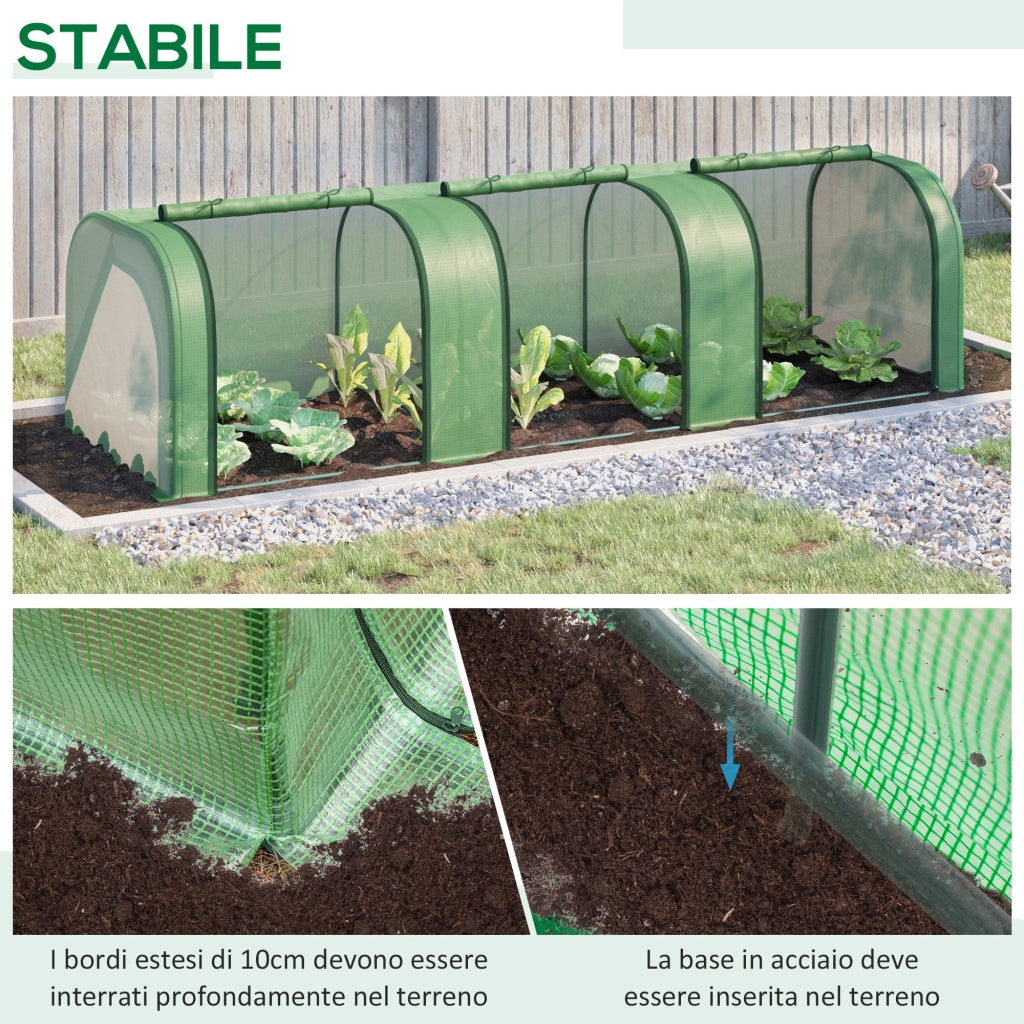 Serra da Giardino a Tunnel con Porte Avvolgibili 295x100x80 cm in Acciaio e Plastica PP Verde