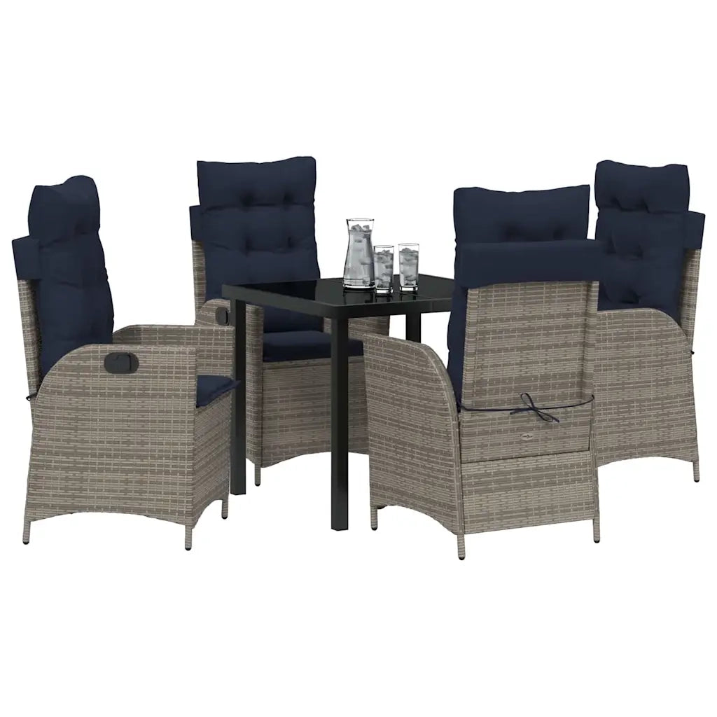 Set da Pranzo per Giardino 5 pcs Grigio e Nero Rattan