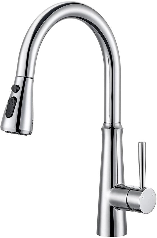 Uscio-fissio keukenkraan con alta pressione, realizzato in acciaio inossidabile, 360° rotativa con 2 tipi di getto d'acqua, finitura cromata