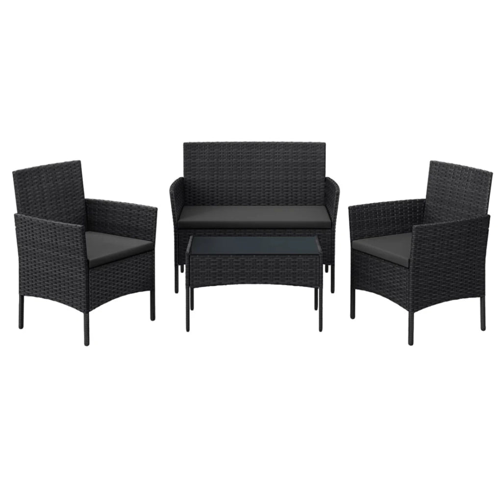 Set di mobili da giardino per esterni superficie in PE intrecciato tavolo e sedie per patio giardino balcone nero 12_0007391