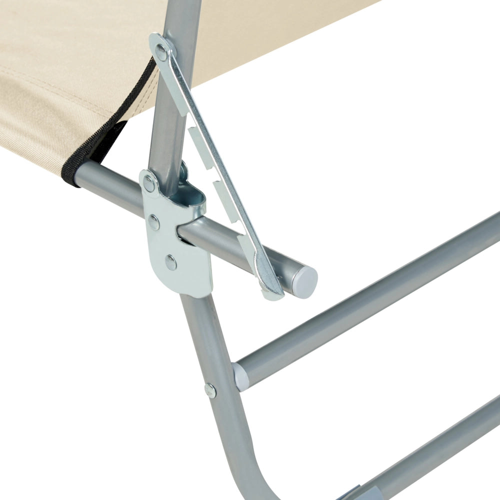 Lettino da giardino pieghevole in acciaio crema con parasole esterno bordo piscina design moderno