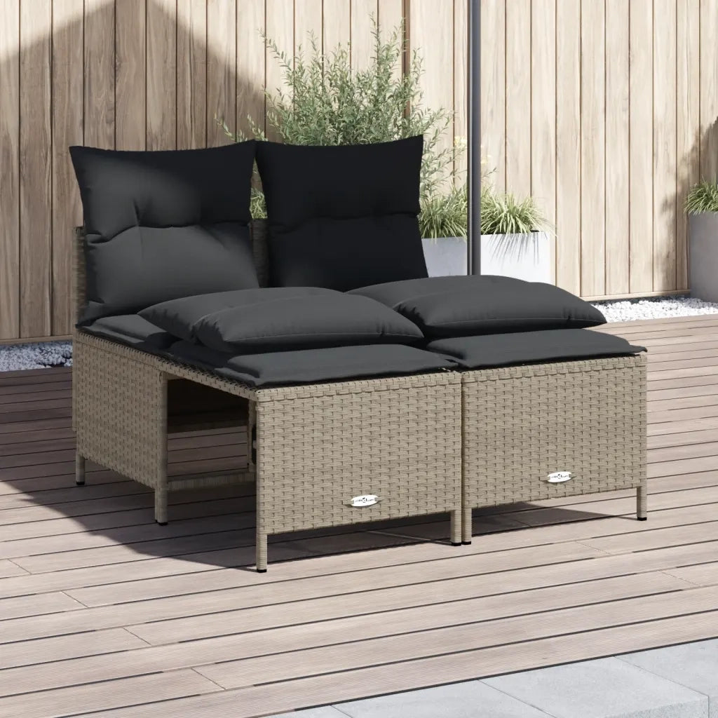 Set Divano da Giardino 4pz | Set Salotto da Giardino con Cuscini Grigio Chiaro Polyrattan