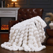 Duvet in stile di coniglio con imbottitura Sherpa, 150x130cm, soffice e morbido, per letto, divano, sofa (beige)