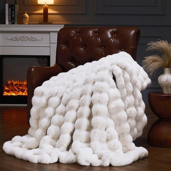 Duvet in stile di coniglio con imbottitura Sherpa, 150x130cm, soffice e morbido, per letto, divano, sofa (beige)