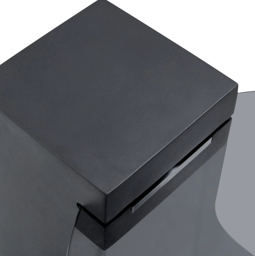 Tavolino da salotto rotondo a due livelli con piano effetto marmo; bianco e nero; MDF e vetro