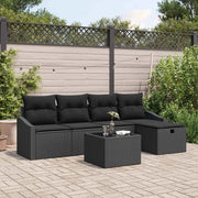 Set di divani con cuscino 6 pcs Nero polyrattan