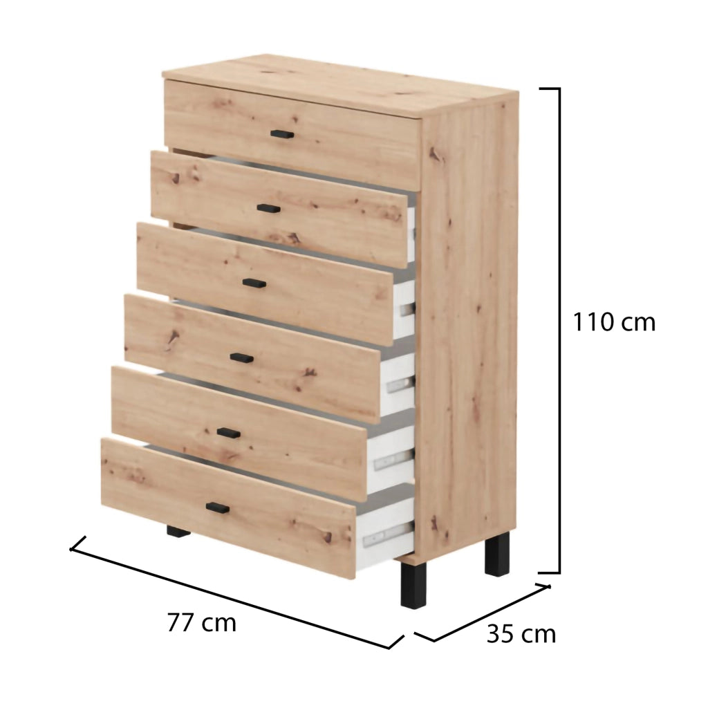 Madia Otaval, Credenza 6 Cassetti, 77x35x110h cm Marrone Rovere Nodi