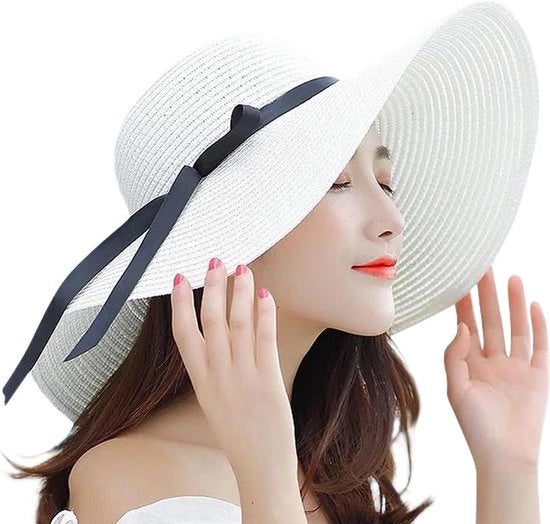 Ombrello per donne con grande bordo, cappello pieghevole per abbigliamento da spiaggia con protezione solare UPF 50+