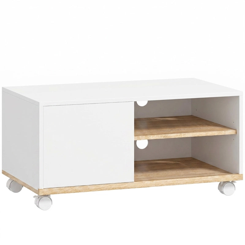 MOBILE TV su ruote 80x45x41 cm Bianco e Quercia con anta e ripiano regolabile
