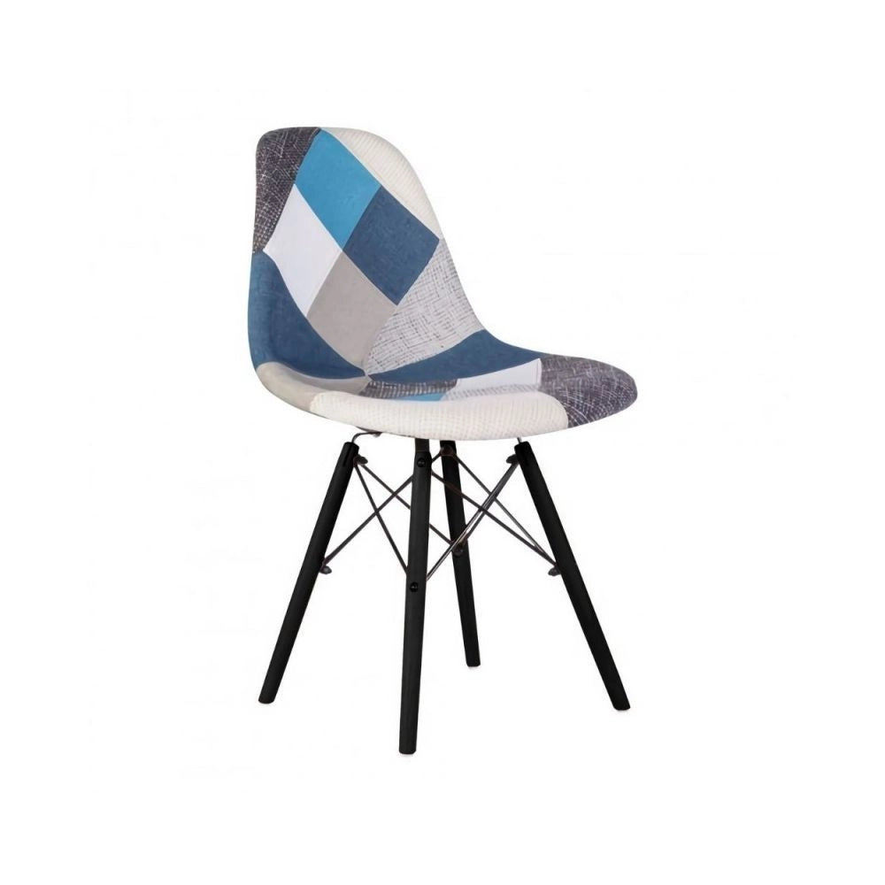 Set 4 sedie tessuto patchwork e gambe legno nero Perdita