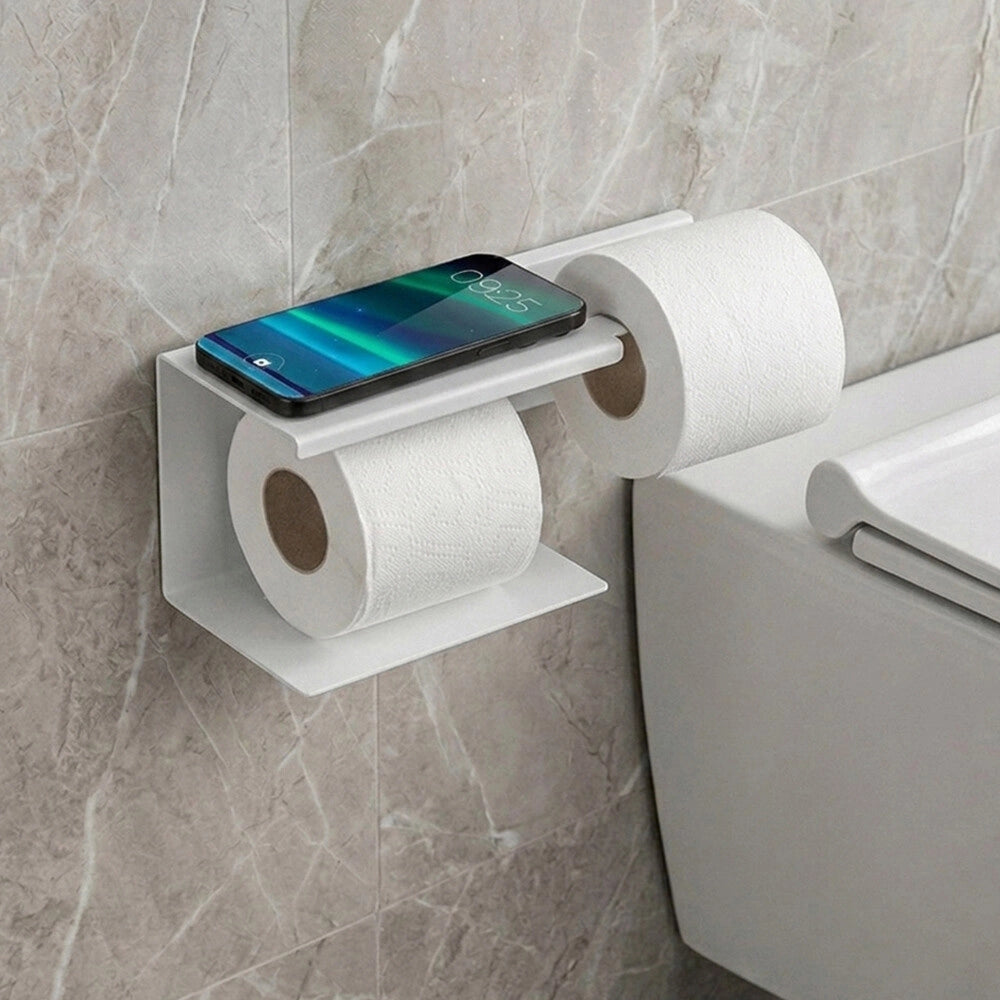 Porta rotolo con mensola bagno bianco in acciaio senza fori Rea