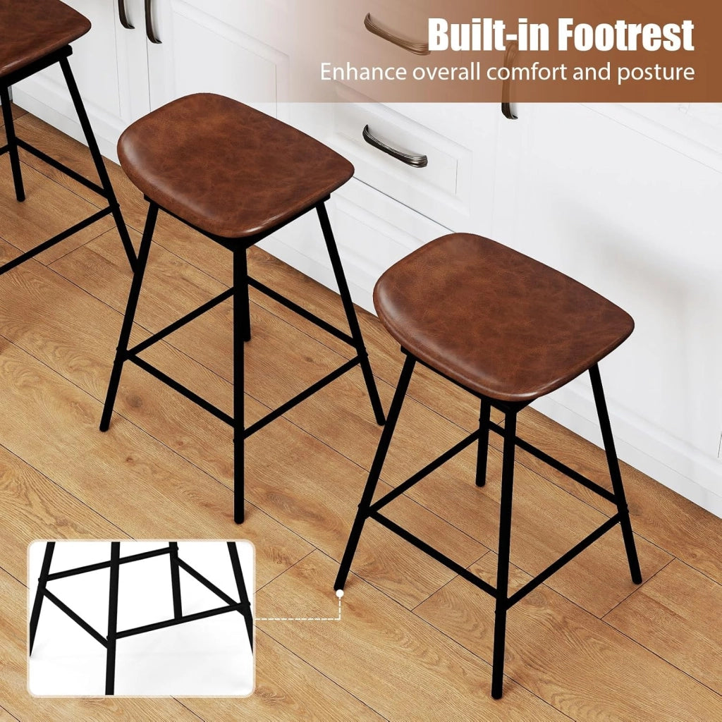 Set di 2 sgabelli da cucina, girevoli a 360°, sedia da bar imbottita in ecopelle, con poggiapiedi, sgabello da bar, altezza della seduta: 71,5 cm, per cucina, sala da pranzo, marrone