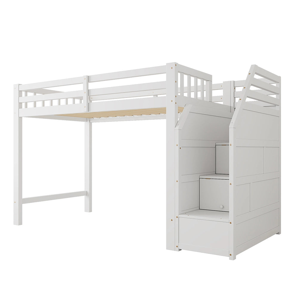 Letto mezzanino 90x200cm - Xylo - bianco, EN747, doghe, spazio vestizione