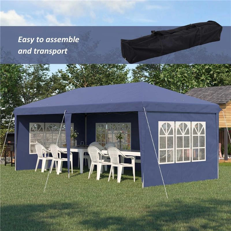 GAZEBO DA GIARDINO 6X3 M REGOLABILE IN ALTEZZA CON PARETI REMOVIBILI, IN ACCIAIO E POLIESTERE, BLU
