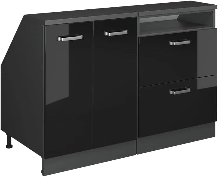 Set di mobili sottotetto Rion, Antracite lucido, 140 cm Set di 2 carcasse armadio profondità 60 cm, adatto per il salvaspazio sotto tetti spioventi
