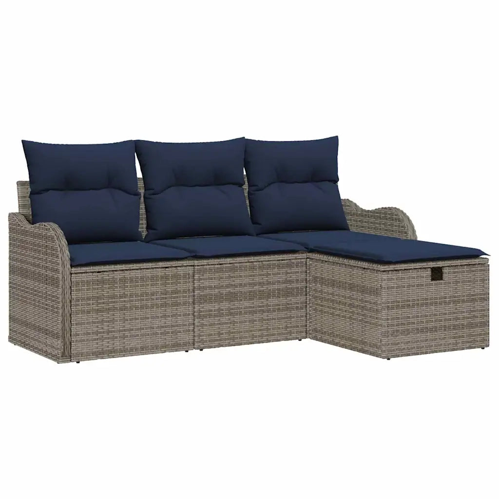Set Divano da Giardino 4 pz 3-Numero di posti Grigio e Blu Navy 3358954