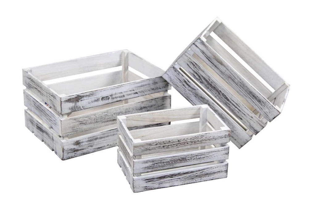 MAURY'S SET 3 CASSETTE DA ARREDO IN LEGNO BIANCO ANTICATO 15/18/20
