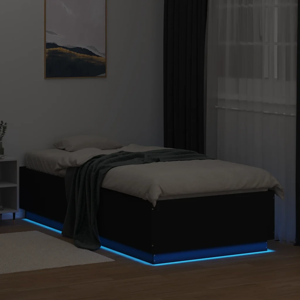 Giroletto con Luci LED Nero 100x200 cm in Legno Massello 3209626