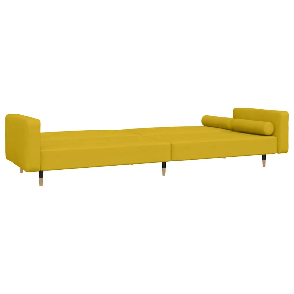 Divano Letto a 2 Posti con 2 Cuscini Giallo in Velluto 375753