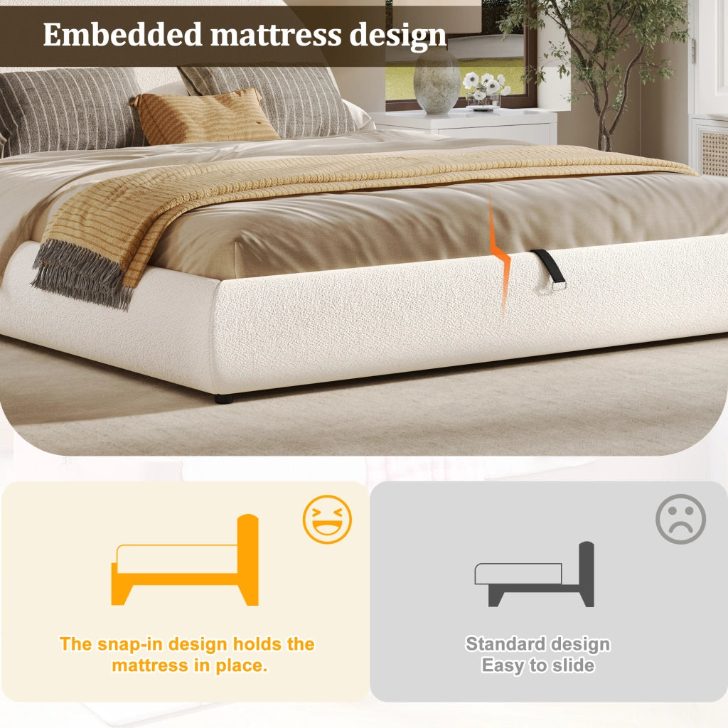 Letto contenitore 180 × 200 cm 2 posti con sollevamento idraulico e testiera, senza materasso, bianco