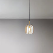 Sospensione Contemporanea Coro Metallo Oro Spazzolato Vetro Ambra 1 Luce E14