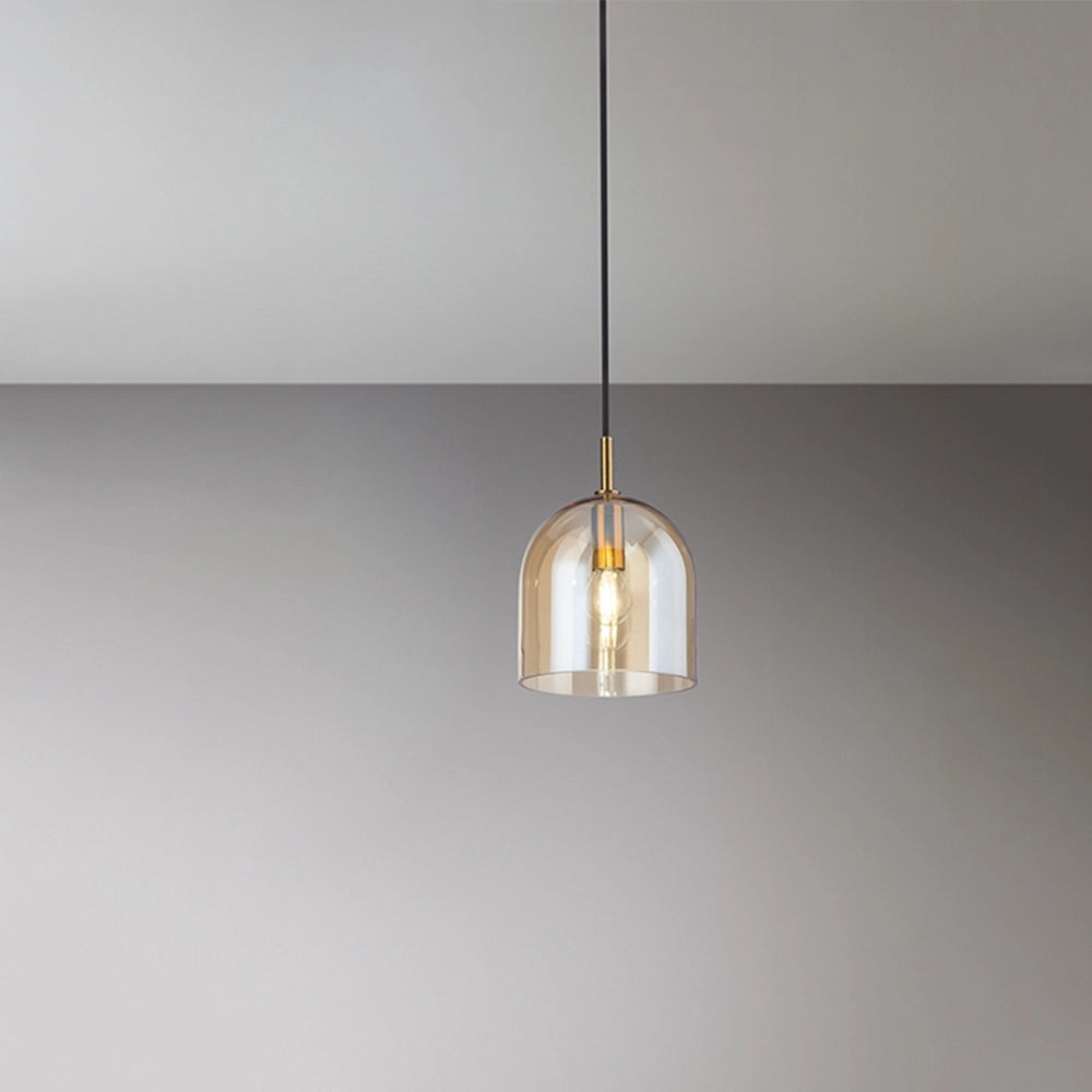 Sospensione Contemporanea Coro Metallo Oro Spazzolato Vetro Ambra 1 Luce E14
