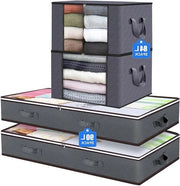 Sistema di archiviazione per sotto il letto 90 l + Scatole di archiviazione con coperchio 84 l - Finestra di osservazione, maniglie di vetro e chiusura a zip - Per abbigliamento e coperte (2 pezzi)