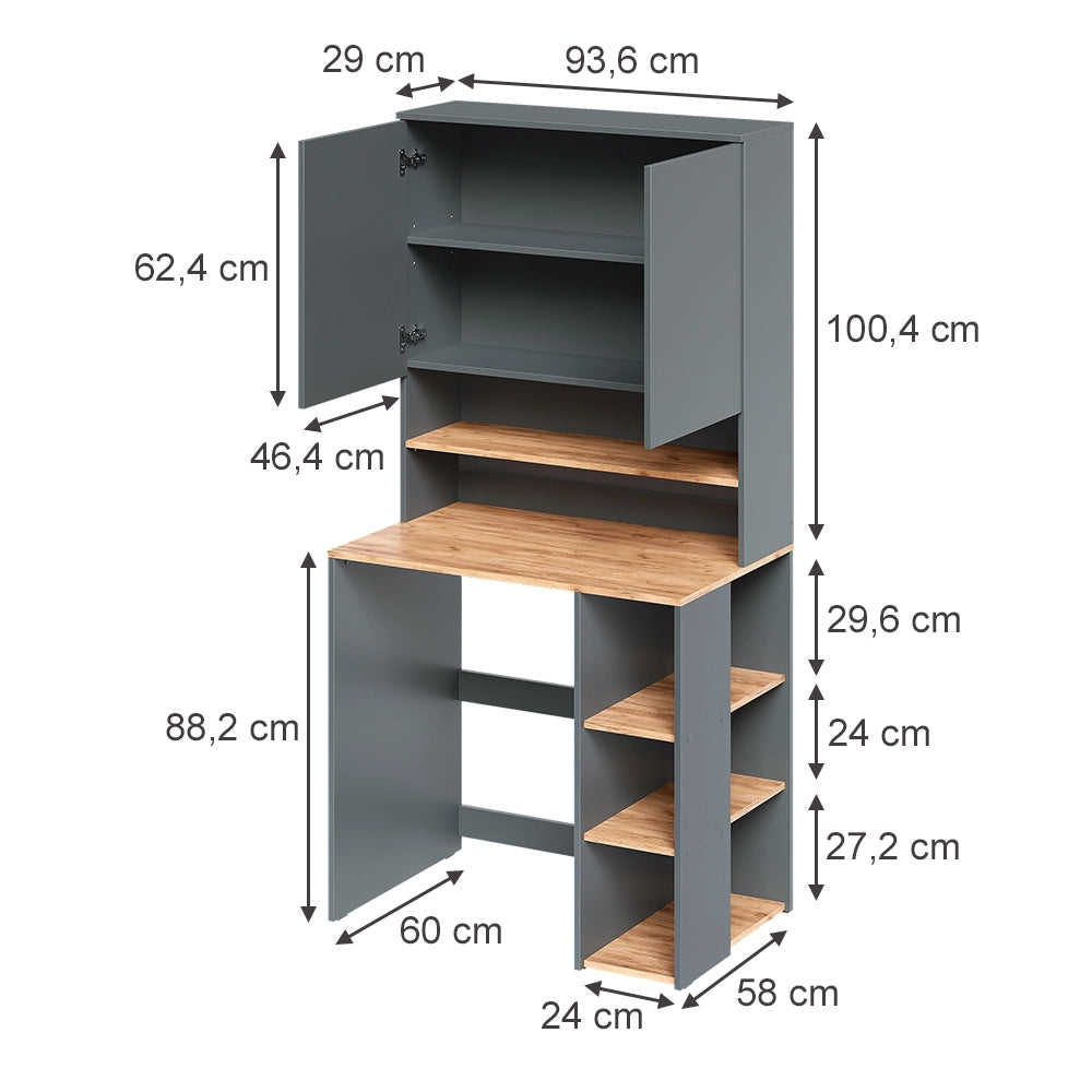 Mobile per lavatrice Viktor Antracite/Rovere dorato 93.6 x 88.2 cm 2 parti con ripiano Vicco