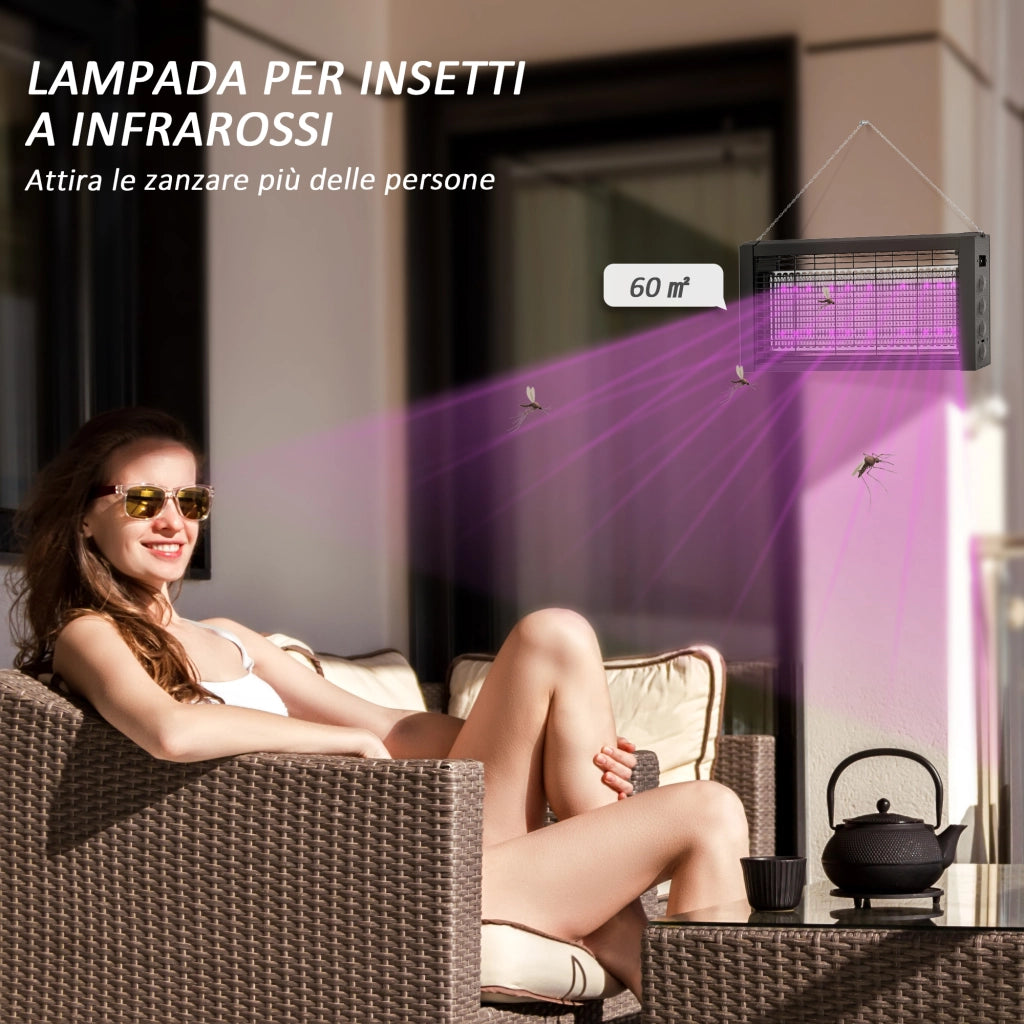 Lampada Antizanzare per Interno 8W con Catenella e Rete di Protezione, 49x6x25 cm, Nero