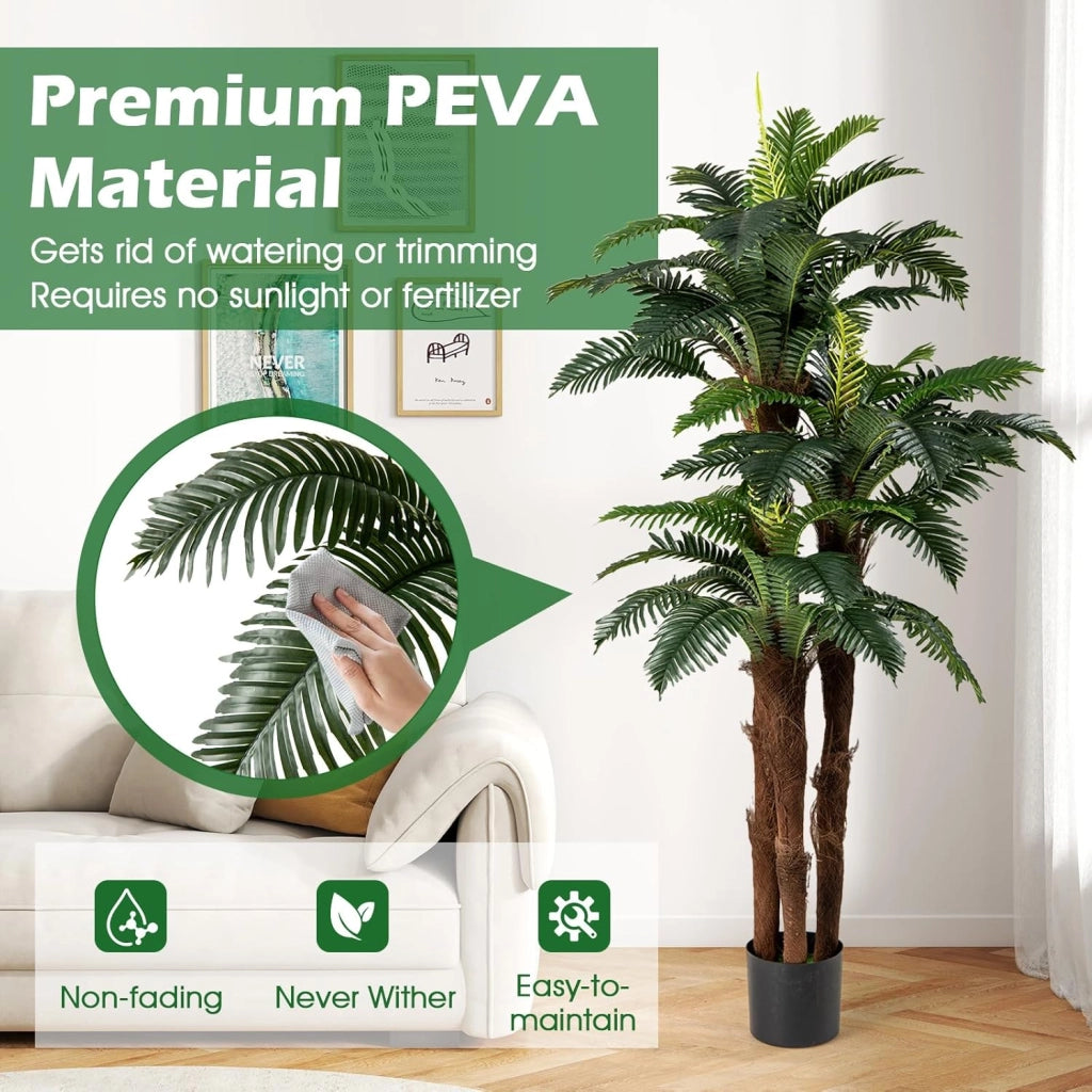 Set di 2 Palme Artificiali Altezza 1,9 m, Pianta Tropicale Artificiale con 45 + 3 Foglie Regolabili, 3 Tronchi & Vaso da Fiori, Falsa Pianta Interna Decorativa per Soggiorno, Ufficio