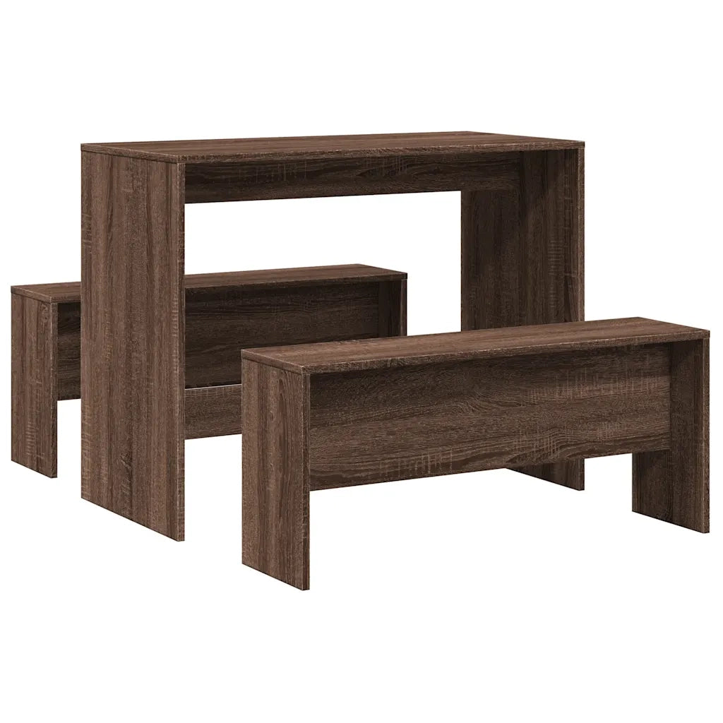 Set Tavolo da Pranzo e Panche 3 pz Rovere Marrone in Truciolato 855537