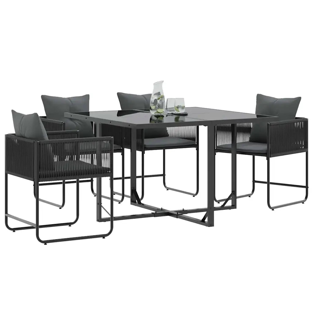 Sedia con cuscino 4 pz | Sedie da Esterno Nero e antracite Rattan in PE