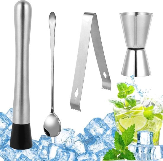 Set per cocktail 4 pezzi – Mix di accessori in acciaio inossidabile per Mojito e cocktail