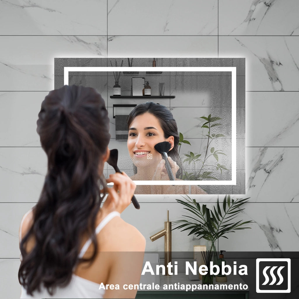 AICA Specchio da bagno  80 x 120 cm, dimmerabile, interruttore touch, Funzione Memoria, antiappannamento, 3 colori