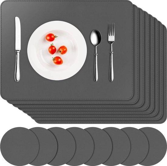Set di tovagliette e sottotovagliette in pelle sintetica - Tovagliette acqua-resistenti a doppia faccia - Tovagliette antiscivolo lavabili - Grigio - Casa cucina ristorante