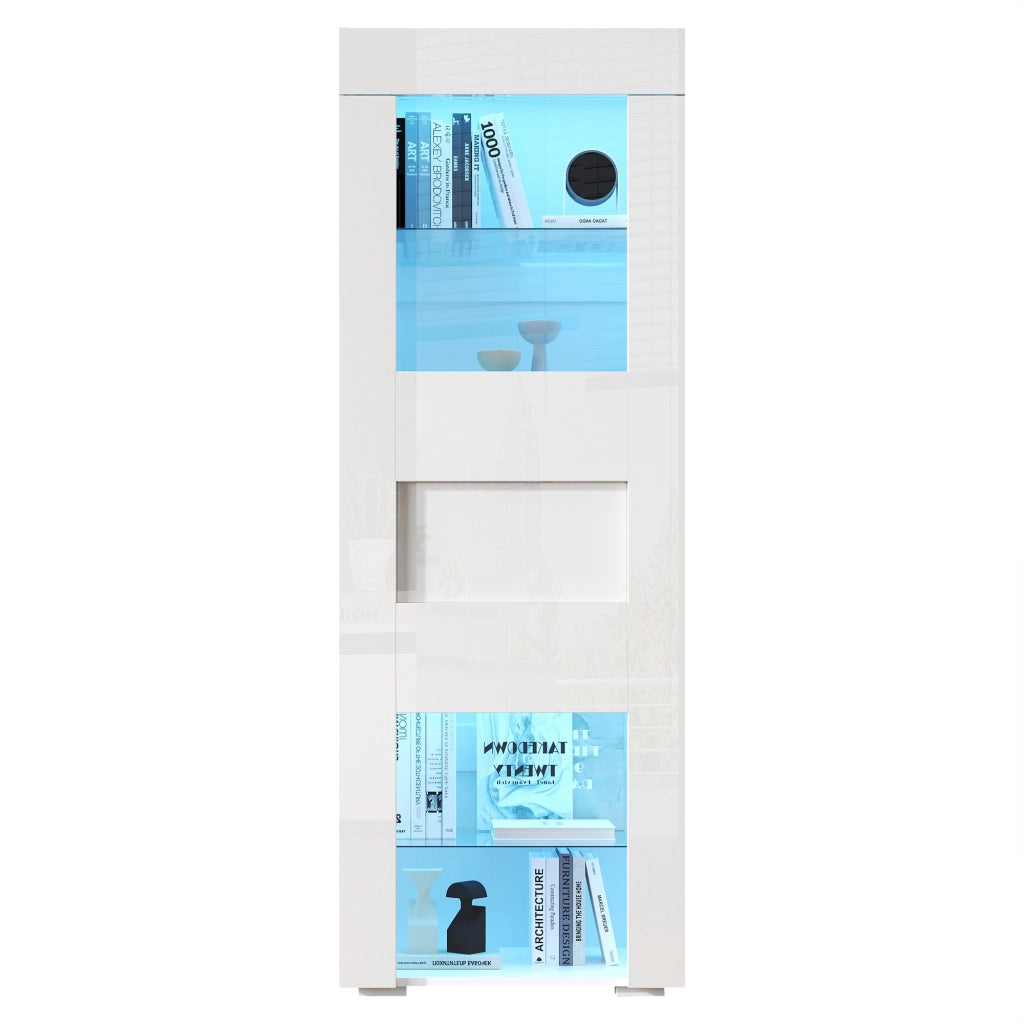 Vetrina alta con LED e anta in acrilico; 60 x 40 x 170 cm; MDF e vetro; bianca
