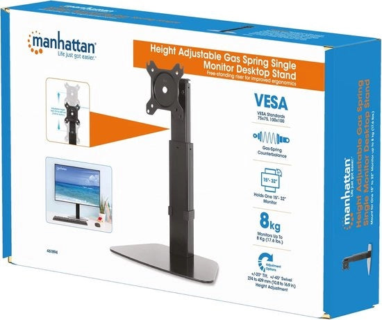 Monitor con regolazione di altezza a gas - base nera - supporto monitor ergonomico