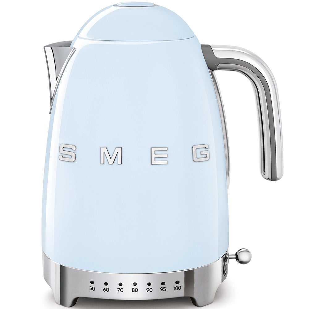 Smeg, bollitore temperatura variabile klf04pbeu 1,7l, più livelli di temperatura, filtro anticalcare lavabile, autospegnimento di sicurezza, indicatore livello acqua, avvolgicavo, potenza 2400w, azzurro