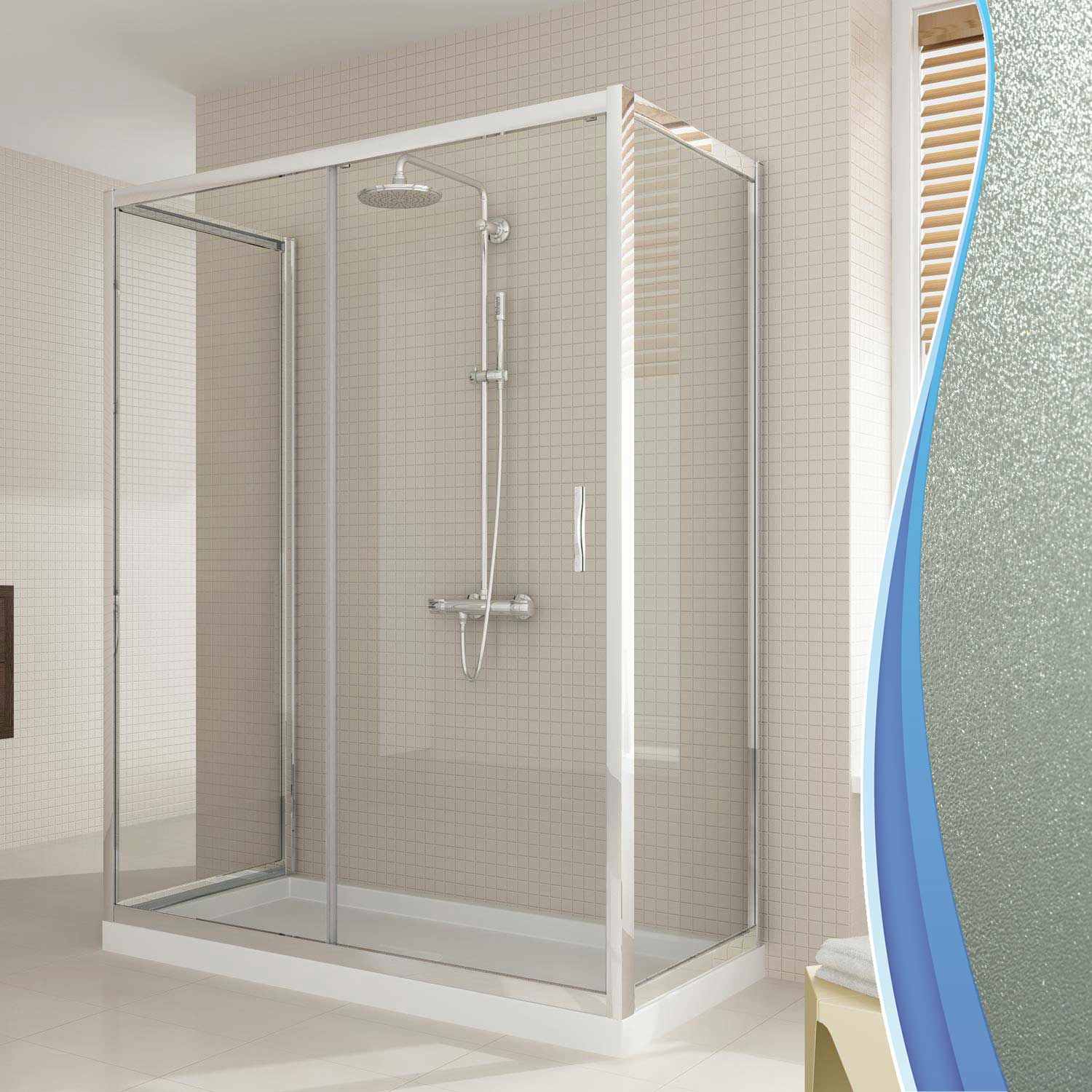 Box Doccia 3 Lati 75x150x75 cm 1 Anta Scorrevole in Cristallo Opaco 6mm H198 Fosterberg Viborg Trio