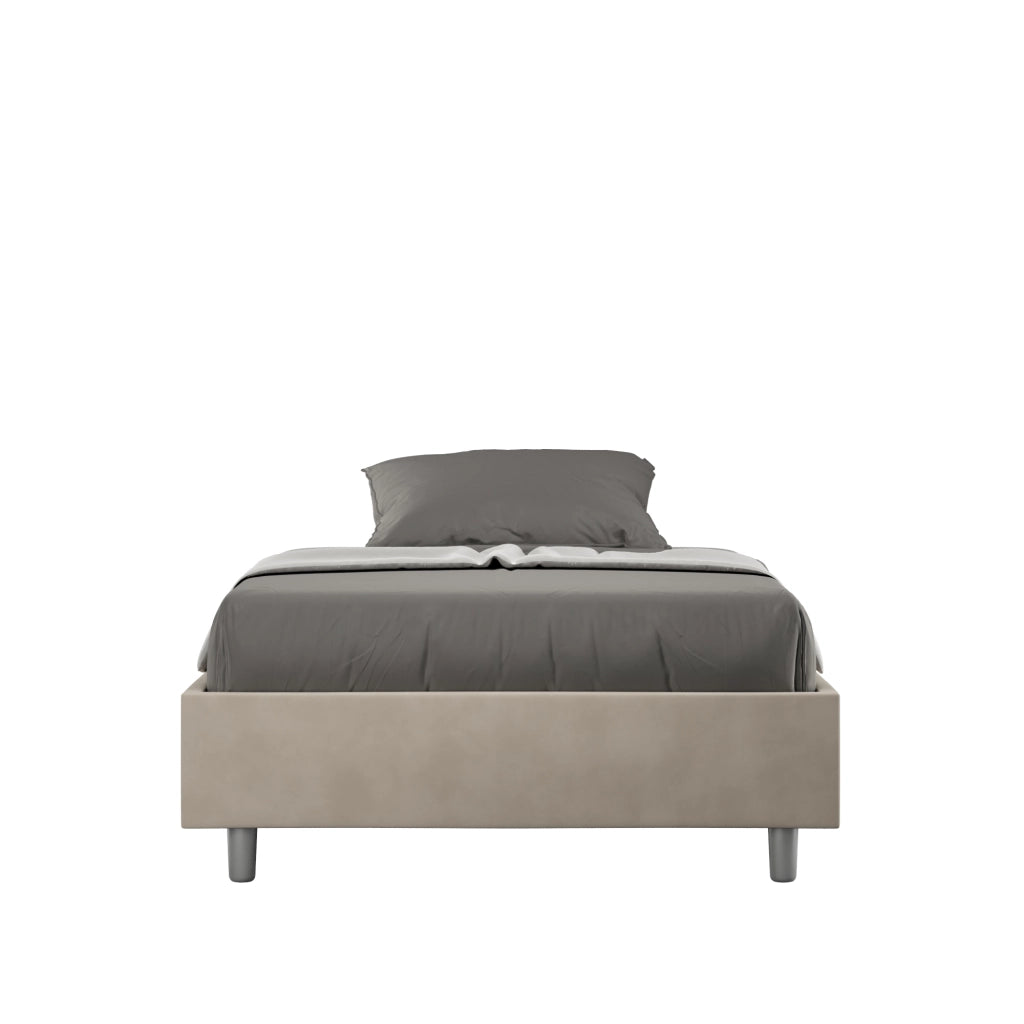 BS COM Letto una piazza e mezza con rete imbottito 130x210 microfibra sabbia