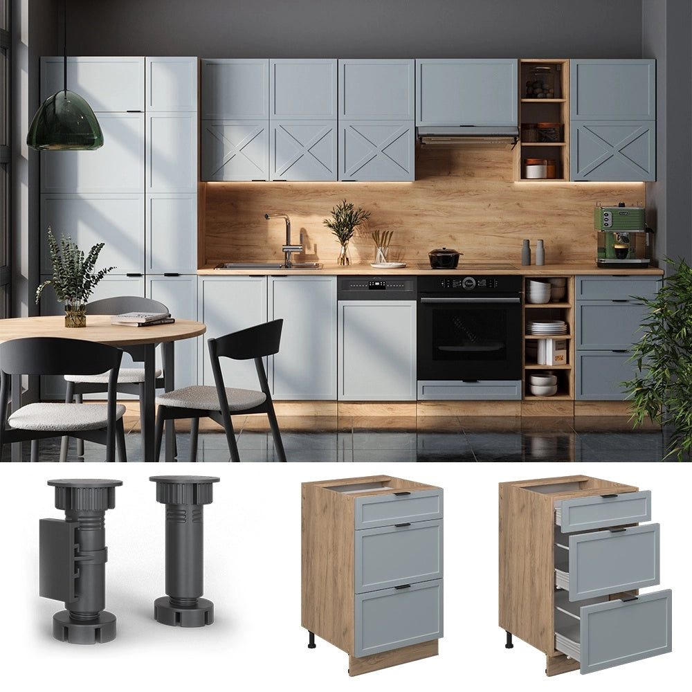 Mobiletto base per cucina Fame-Line Blu-grigio chiaro/Rovere dorato 50 cm senza piano di lavoro Vicco